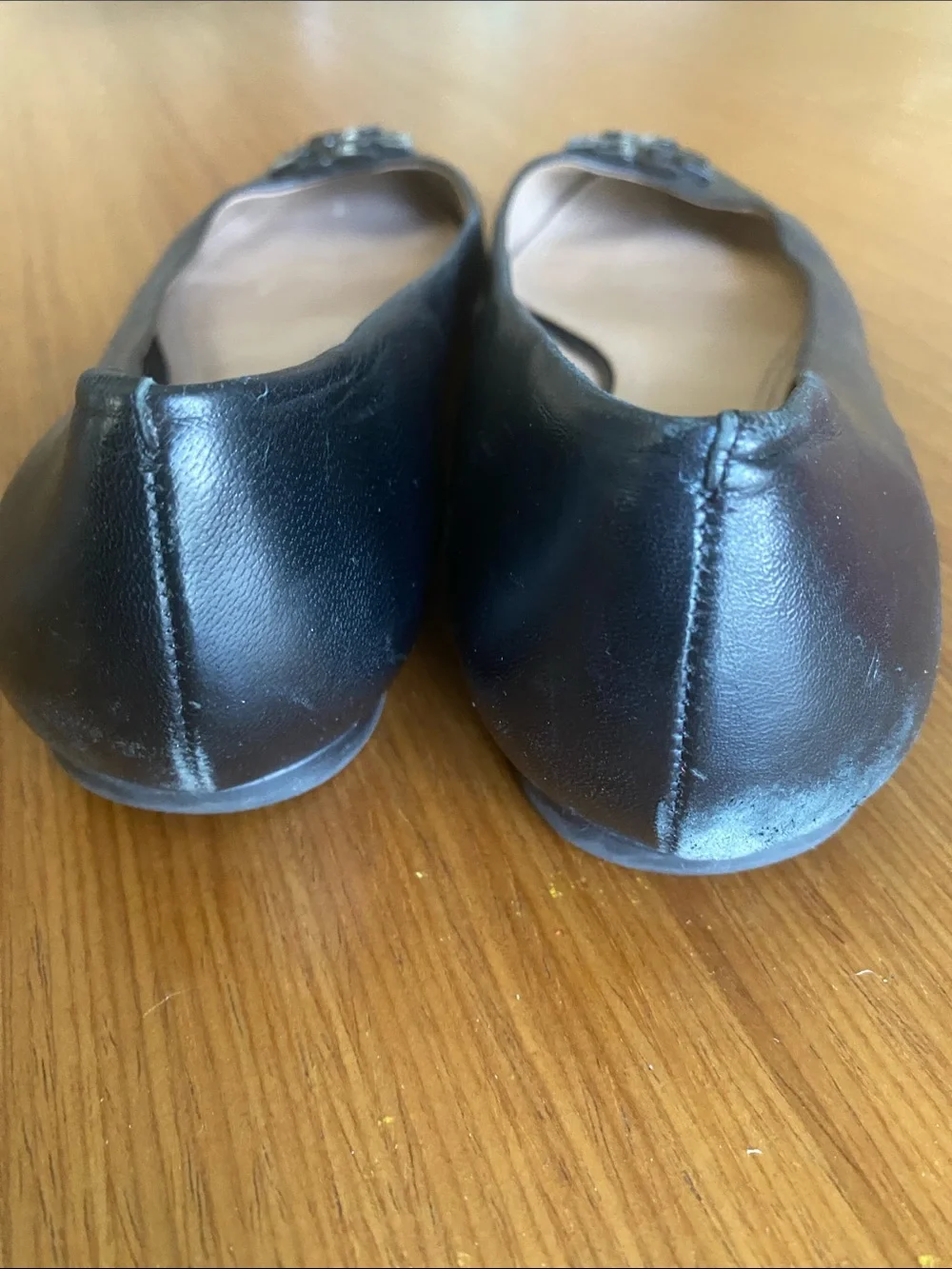Tory Burch Black Leather Logo Ballet Flats 10